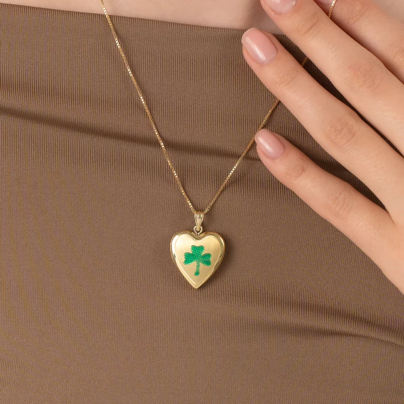 Medalion inima cu poze in interior - Three Leaf Clover - Argint 925 placat cu Aur Galben 18K picture - 4