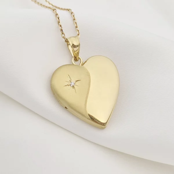 Medalion inima cu poze in interior - Yin&Yang - Argint 925 placat cu Aur Galben 18K - Cristal White Zirconia