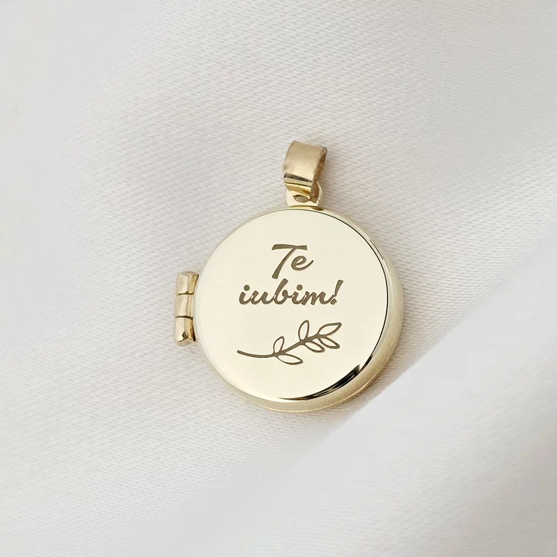Medalionul Amintirilor - Pandantiv Aur Galben 9K - Model ROTUND cu poze in interior si mesaj personalizat picture - 3
