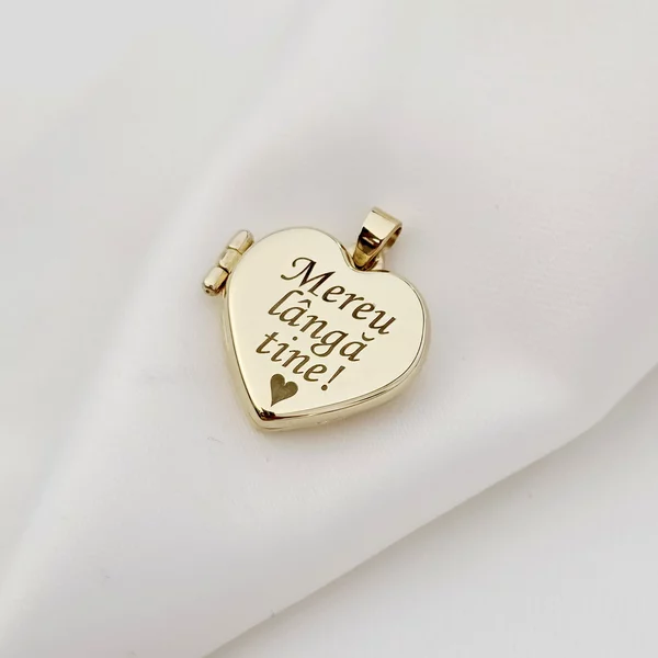 Medalionul Amintirilor - Pandantiv Aur Galben 9K - Model INIMA cu poze in interior si mesaj personalizat