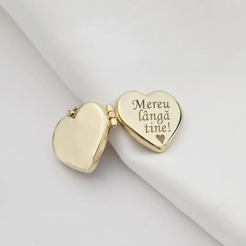 Medalionul Amintirilor - Pandantiv Aur Galben 9K - Model INIMA cu poze in interior si mesaj personalizat picture - 3