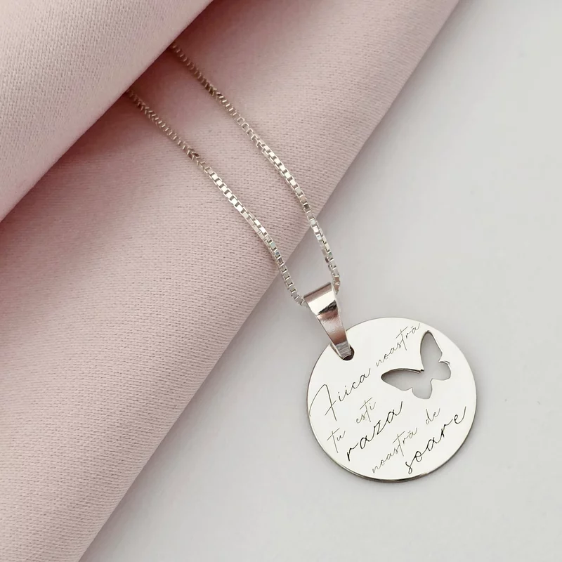 Lantisor cu pandantiv Fiica - Raza de soare - Model banut 18 mm cu fluture decupat - Argint 925 picture - 3