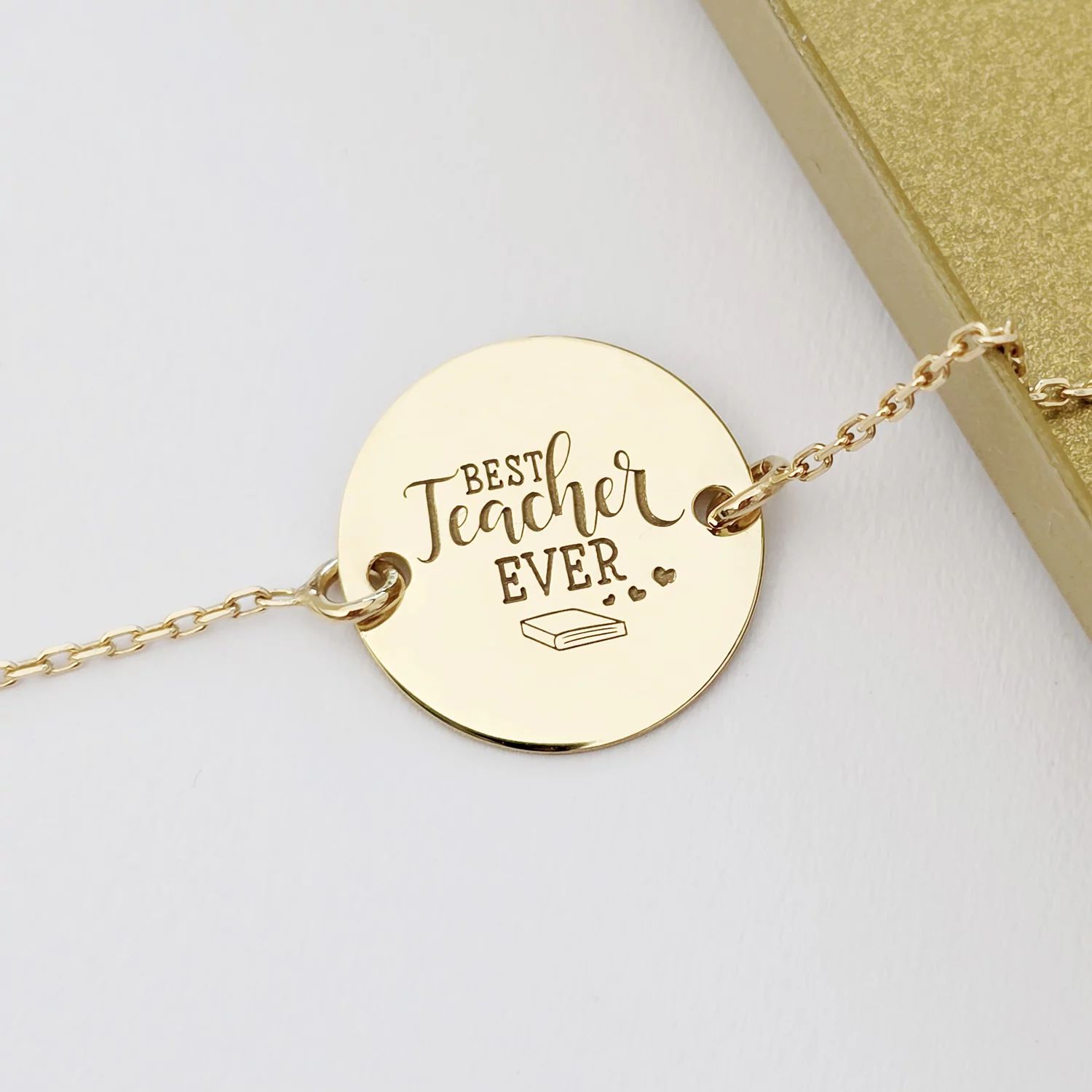 Bratara personalizata - Best Teacher - Banut de 15 mm - cu lantisor - Argint 925 placat cu Aur Galben 18K