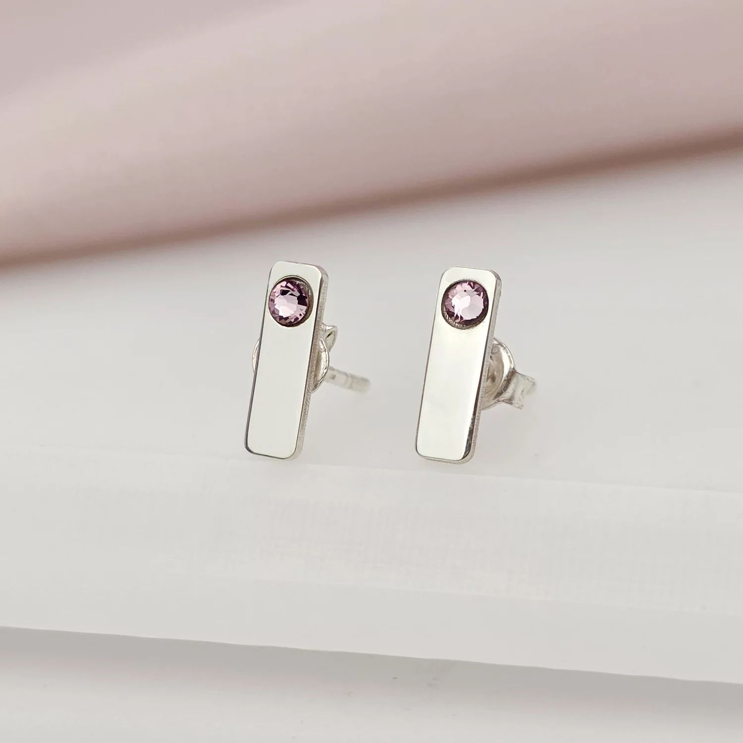Cercei bara dreptungiulara - Cristal Swarovski - Argint 925 - inchidere surub