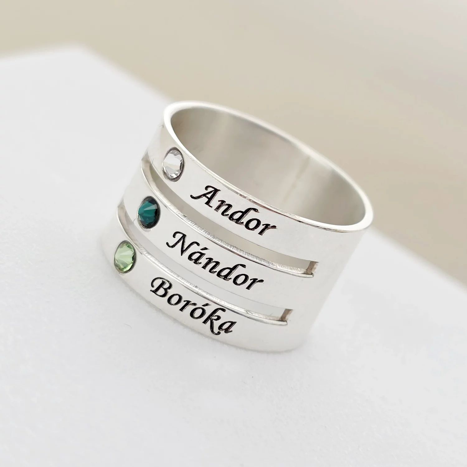 Inel personalizat 3 nume - Argint 925, cristale Swarovski