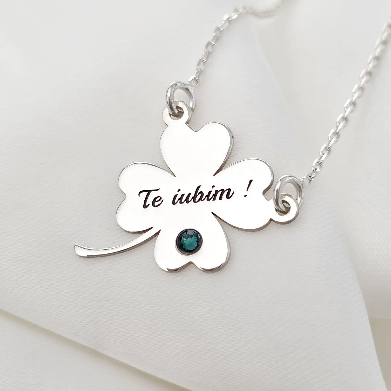 Lantisor cu pandantiv - Trifoi cu 4 foi - Argint 925, Cristal Swarovski