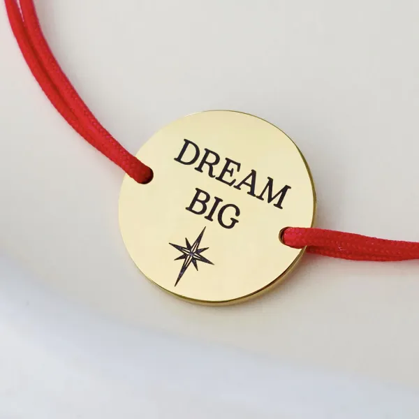 Bratara Dream big - Banut 15 mm si snur reglabil - Otel Inoxidabil 316L Aur Galben 18K placare PVD