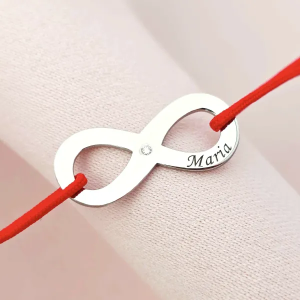 Bratara Infinit Argint Rodiat - Diamant natural - Snur reglabil