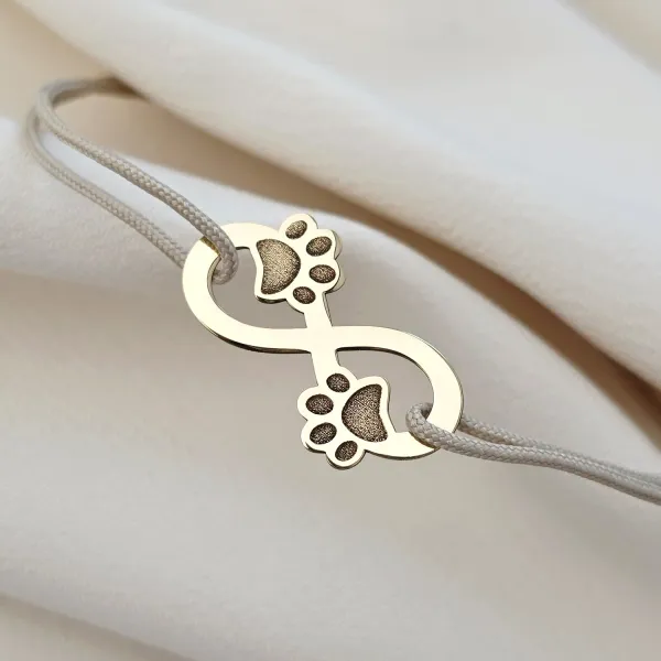 Bratara infinit - Paw love - Aur Galben 9K - Snur reglabil, diverse culori