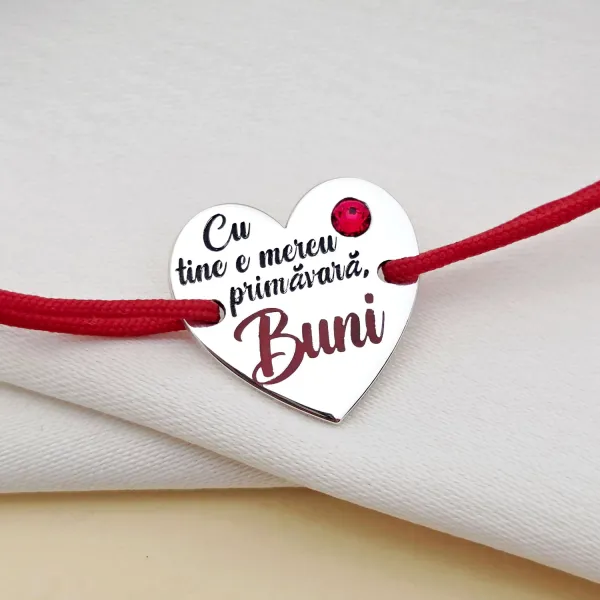 Brățară Inimă - Primăvara mea, Buni - Argint 925 cu Cristal Swarovski - Snur reglabil, diverse culori