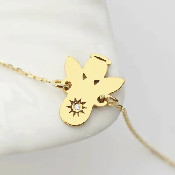 Bratara personalizata - Ingeras cu Diamant Natural - Argint placat cu Aur Galben 18K - cu lantisor