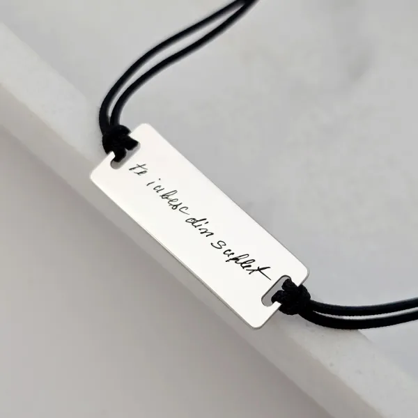 Bratara personalizata - Semnatura sau gravura scrisului de mana -  Placuta Argint 925 - Snur reglabil