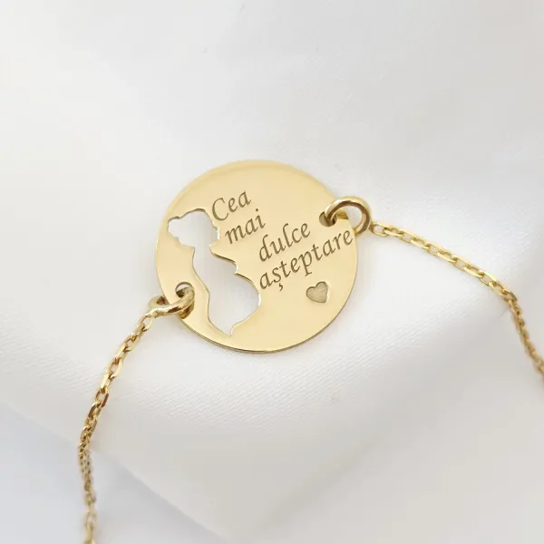 Bratara personalizata - Viitoare Mamica - Argint 925 placat cu Aur Galben 18K, cu lantisor