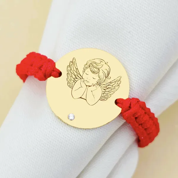 Bratara Rugaciune Ingerasul meu cu Diamant natural - Bijuterie cu Har - Argint placat cu Aur Galben 18K - Snur impletit
