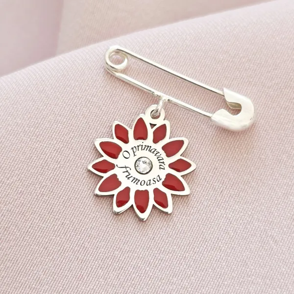 Brosa Ac de siguranta - Floare de Primavara –  Argint 925 - Cristal Swarovski