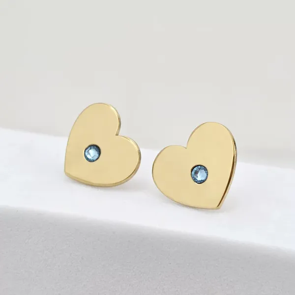 Cercei inima - model cu cristal Swarovski - Argint 925 placat cu Aur Galben 18K - inchidere surub