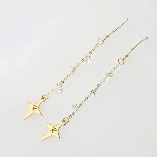 Cercei Starlight - Zirconii Albe & Pandantiv Stea cu Initiala - Argint 925 placat cu Aur Galben 18K