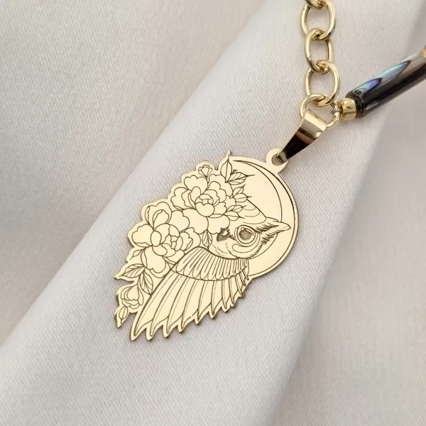 Colier Bufnita Aurie - Pietre Tubulare abalone metalizate & Bilute - Argint 925 placat cu Aur 18K