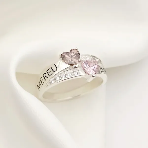 Inel Destine Unite - 2 nume si Cristale Zirconia - Argint 925