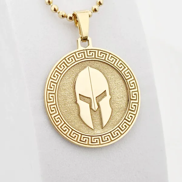 Lant barbatesc - Casca Spartan si Motive Grecesti - Argint 925 placat cu Aur 18K