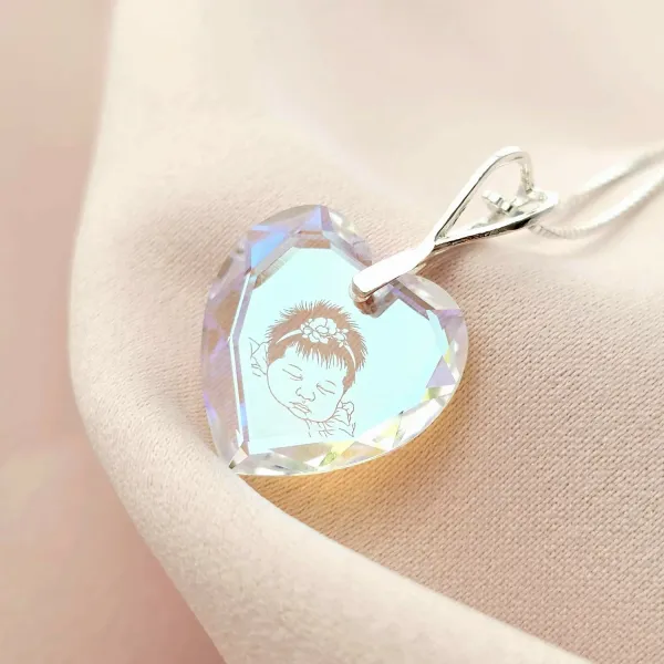 Lantisor cu pandantiv - cristal Swarovski Inima gravat cu Fotogravura - Argint 925