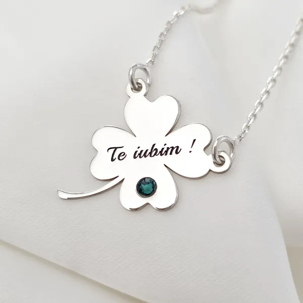 Lantisor cu pandantiv - Trifoi cu 4 foi - Argint 925, Cristal Swarovski