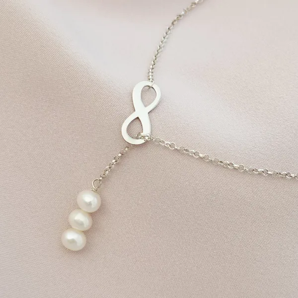 Lantisor cu Perle - Eternitate cursiva - Model lariat cu infinit - Argint 925