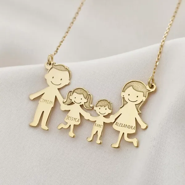 Lantisor Familie - 4 Membri - Argint 925 placat cu Aur 18K