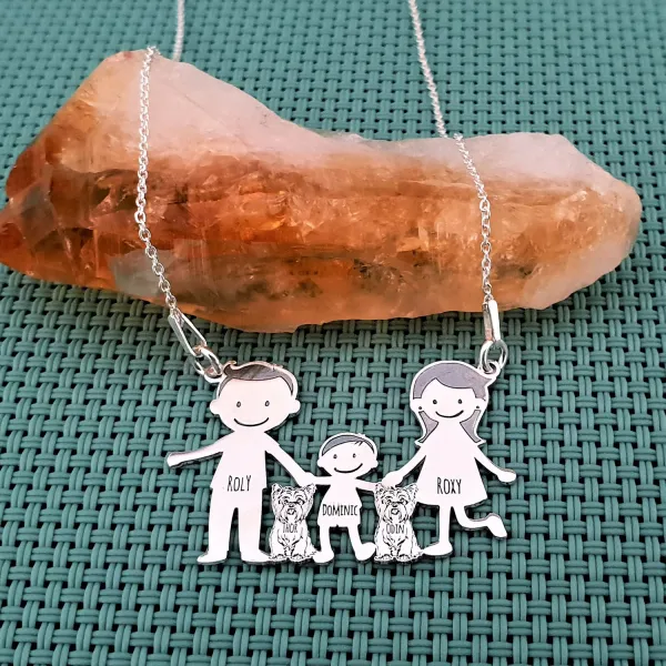 Lantisor Familie - 5 Membri cu 2 Yorkshire Terrieri - Argint 925