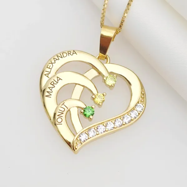 Lantisor Inima cu Poveste - 3 nume si Cristale Zirconia - Argint 925 placat cu Aur 18K