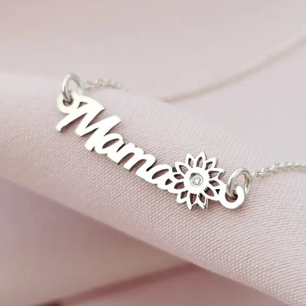 Lantisor mama, simbol floare si Diamant natural - Argint 925
