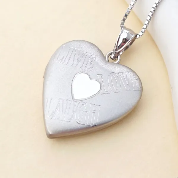 Medalion inima cu poze in interior - Live Love Laugh - Argint 925 Rodiat