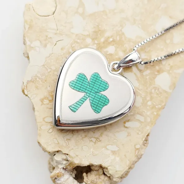 Medalion inima cu poze in interior - Three Leaf Clover - Argint 925