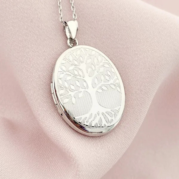 Medalion oval cu poze in interior - Eternal Tree - Argint 925 Rodiat