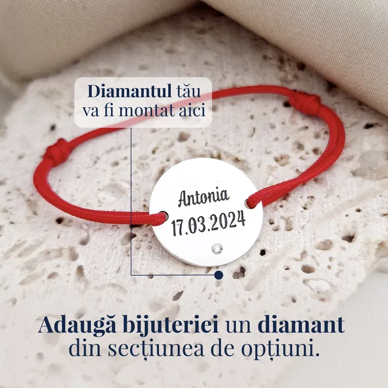 Bratara banut gravat - Argint 925, snur rosu picture - 3