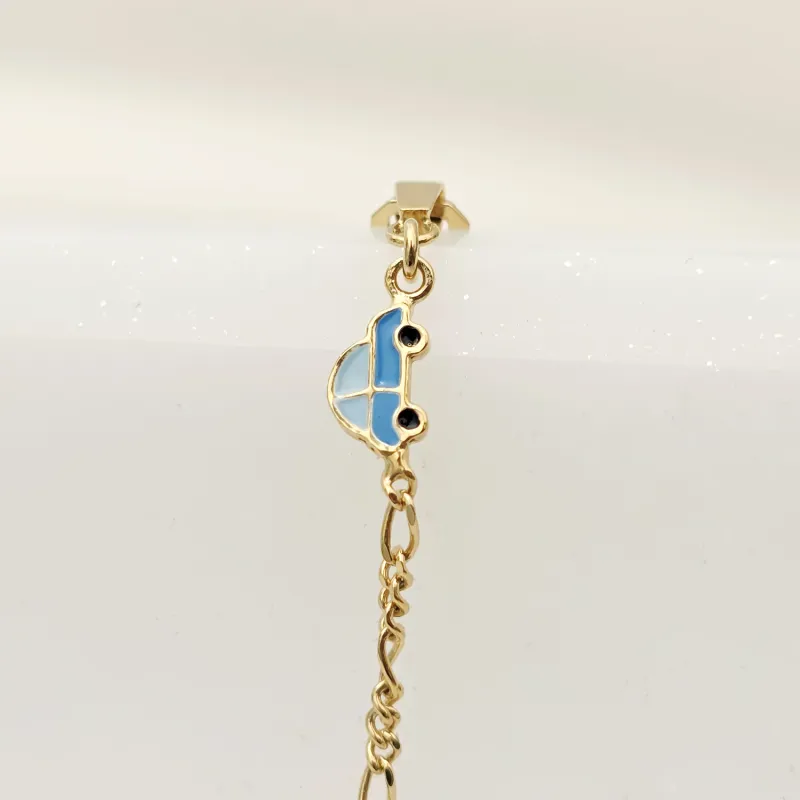 Bratara bebe - Placuta cu nume - Masinuta colorata si lantisor - Argint 925 placat cu Aur Galben 18K picture - 6