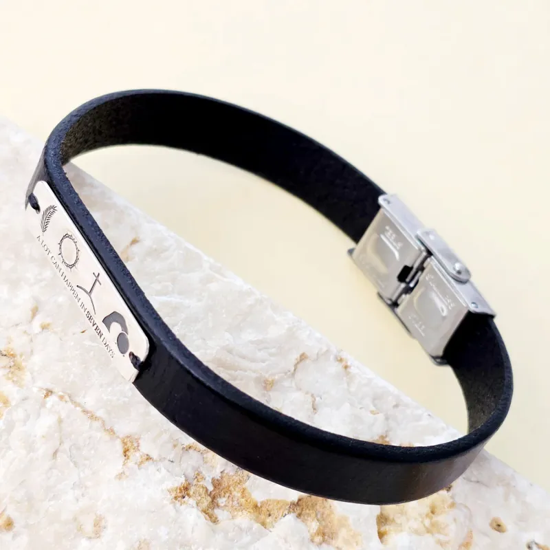 Bratara Crearea lumii in 7 zile - Bijuterie cu Har -  Placuta Argint 925 -  Piele si nchizatoare clips inox picture - 2