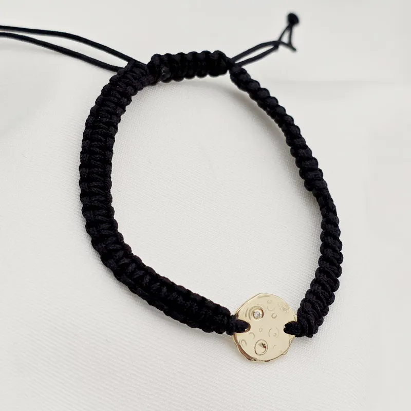 Bratara cu Diamant natural alb- Luna plina - Aur Galben 14K si snur reglabil impletit picture - 5