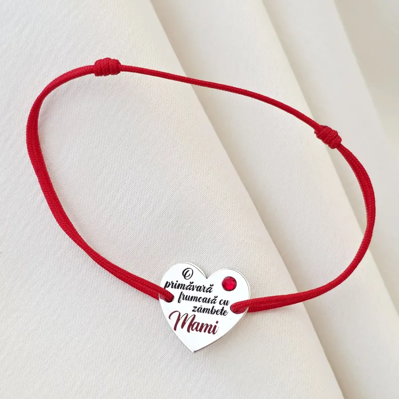 Bratara Inima - Cu tine e mereu primavara, mama - Argint 925 cu cristal Swarovski - Snur reglabil, diverse culori picture - 2