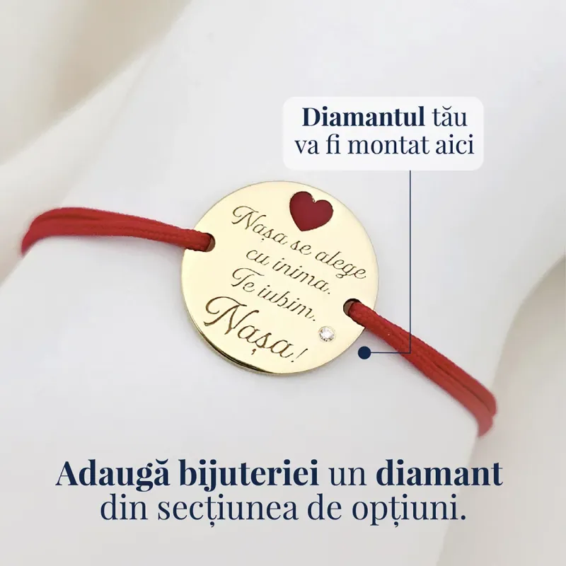 Bratara Nasa mea - Argint 925 placat cu Aur Galben 18K - Inimioara cu email rosu - Snur reglabil, diverse culori picture - 3