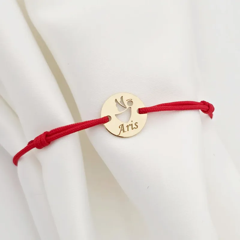 Bratara personalizata - Banut 10 mm - Inger pazitor decupat cu aripi laterale - Argint 925 placat cu Aur Galben 18K - Snur reglabil picture - 5