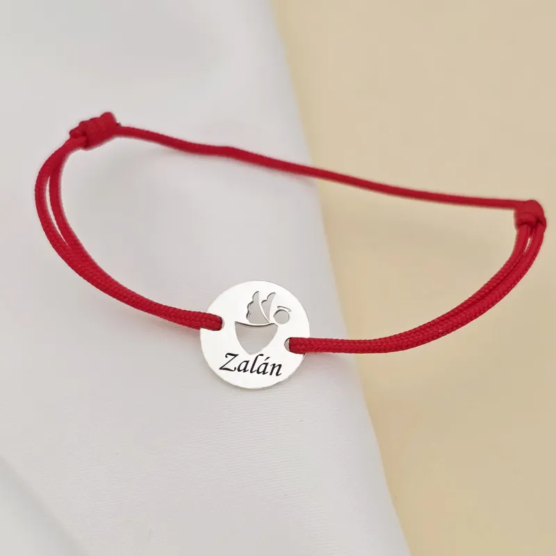 Bratara personalizata - Banut 10 mm - Inger pazitor decupat cu aripi laterale - Argint 925 - Snur reglabil picture - 5