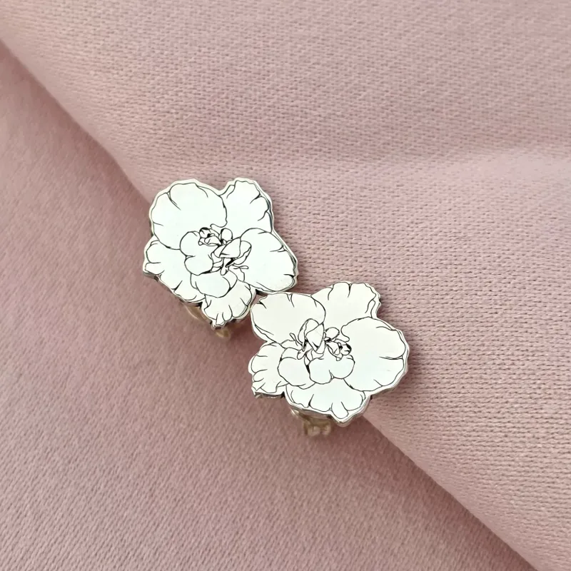 Cercei personalizati - Floare de Camelie - Argint 925 - inchidere surub picture - 2