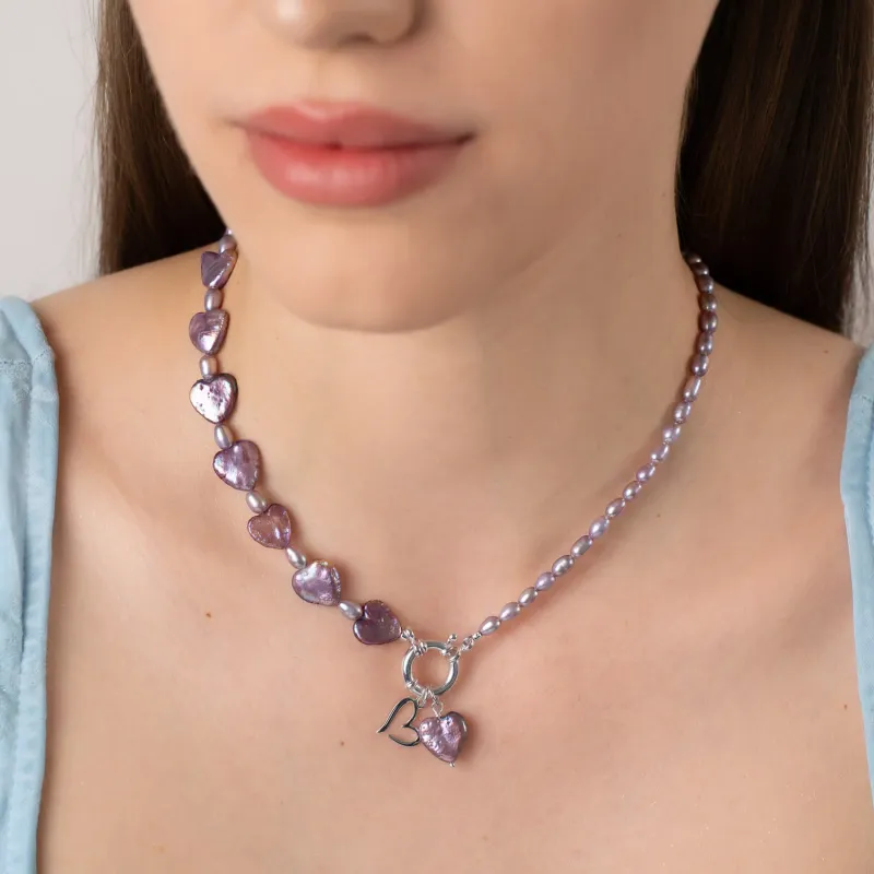 Colier cu Perle - Inimi purpurii - Model combinatie de perle rice mov cu perle purple heart - Argint 925 picture - 5