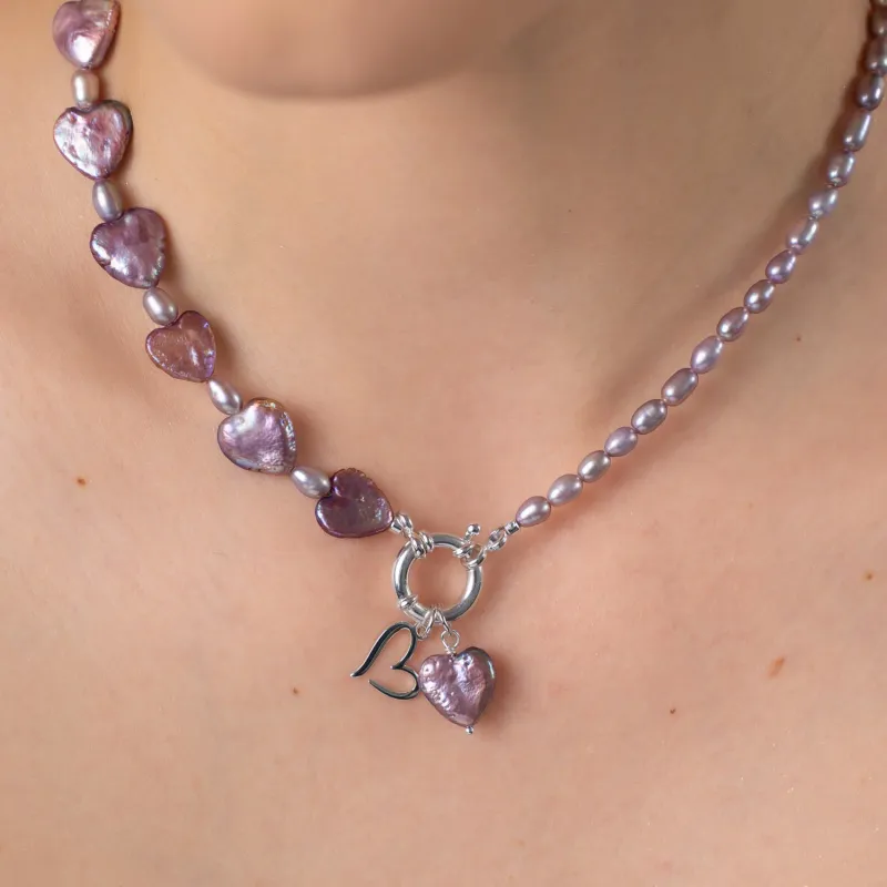 Colier cu Perle - Inimi purpurii - Model combinatie de perle rice mov cu perle purple heart - Argint 925 picture - 7