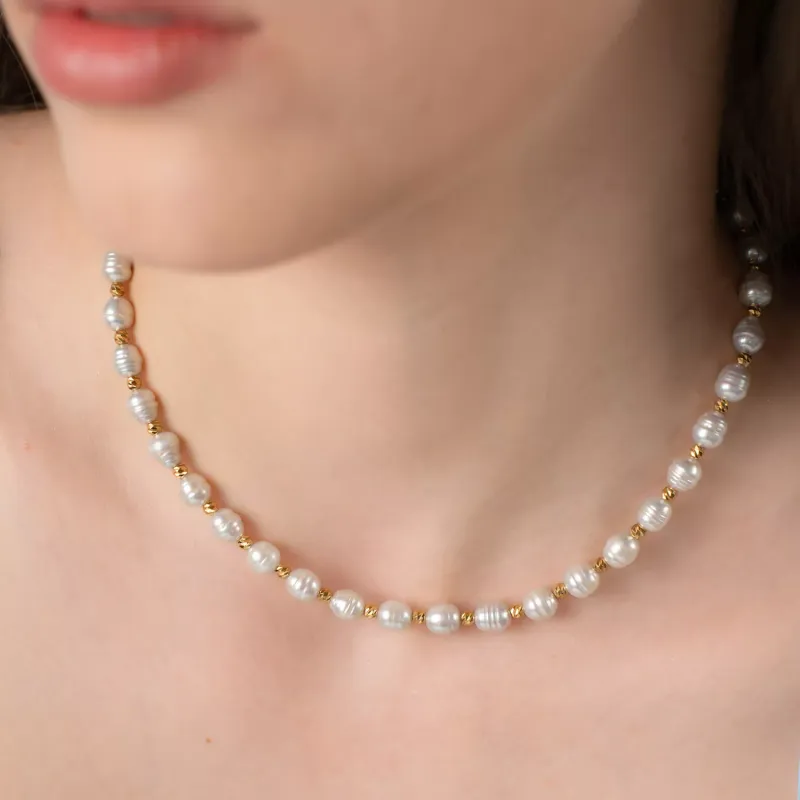 Colier cu Perle - Model armonios cu perle si bilute - Argint 925 placat cu Aur galben 18K picture - 5
