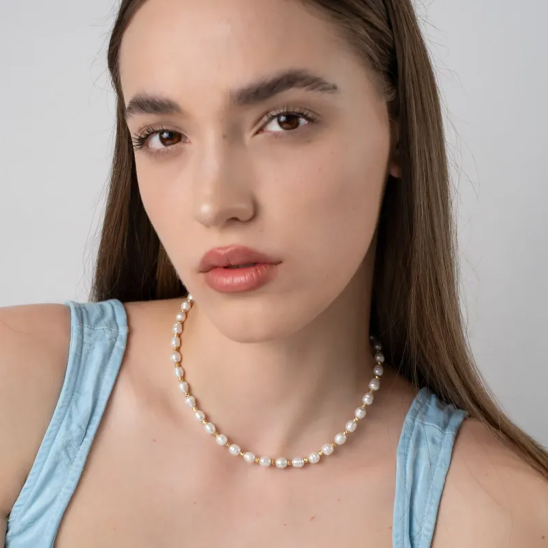 Colier cu Perle - Model armonios cu perle si bilute - Argint 925 placat cu Aur galben 18K picture - 2