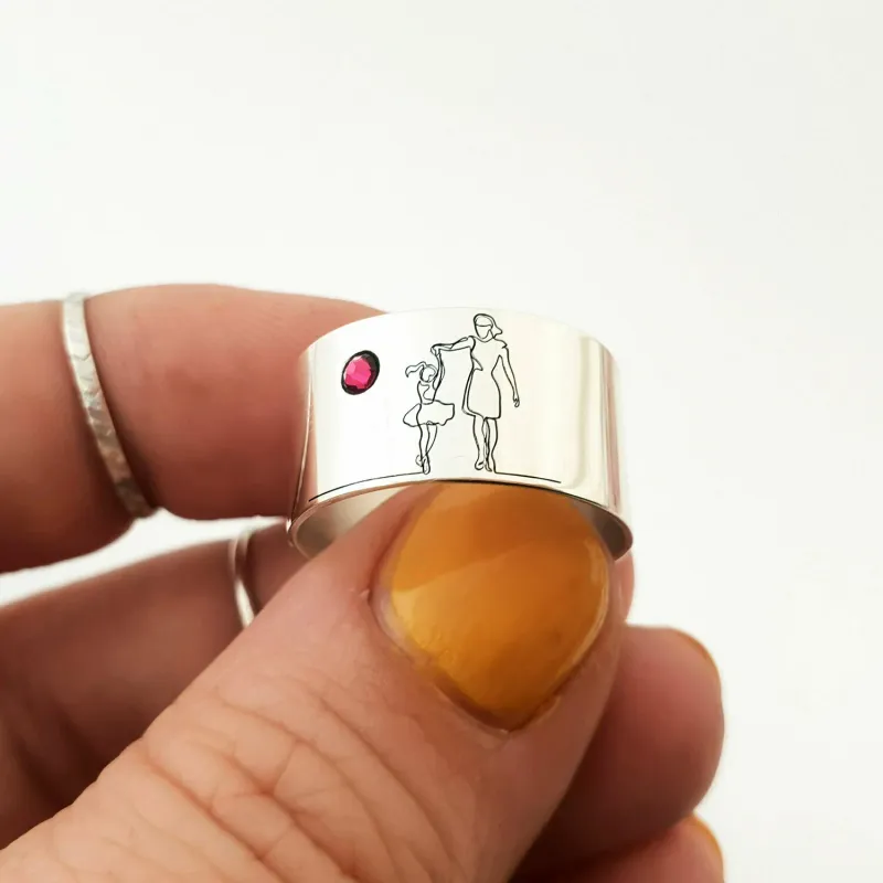 Inel personalizat - Mama si fiica - model lat - Argint 925 - Cristal Swarovski picture - 3