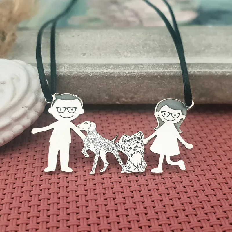 Lantisor Familie - 4 Membri cu Yorkshire si Brac german - snur matase vegetala picture - 2