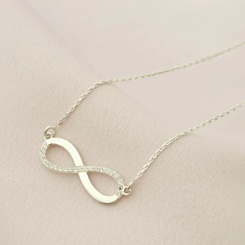 Lantisor infinit decorat cu Zirconii albe  - Argint 925 picture - 3